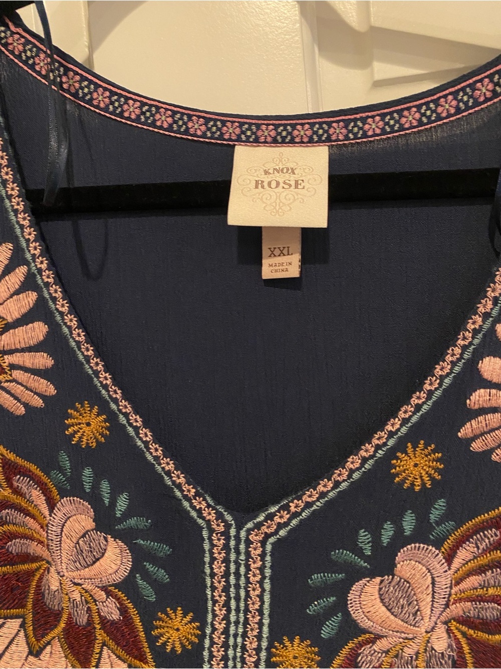 Knox Rose Navy Floral Embroidered Long-Sleeve Tiered Dress - Picture 2 of 2